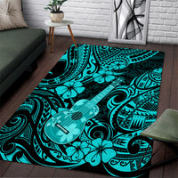 Hawaii Ukulele Area Rug Polynesian Pattern Turquoise Version - Wonder Print Shop