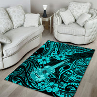 Hawaii Ukulele Area Rug Polynesian Pattern Turquoise Version - Wonder Print Shop