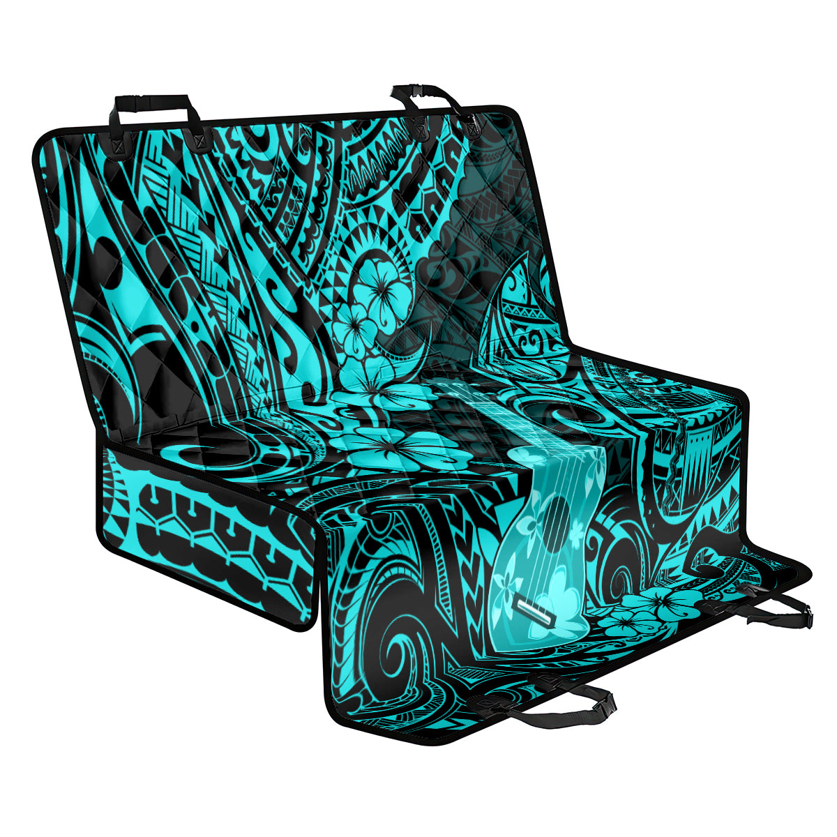 Hawaii Ukulele Back Car Seat Cover Polynesian Pattern Turquoise Version - Wonder Print Shop