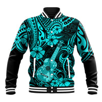 Hawaii Ukulele Baseball Jacket Polynesian Pattern Turquoise Version - Wonder Print Shop