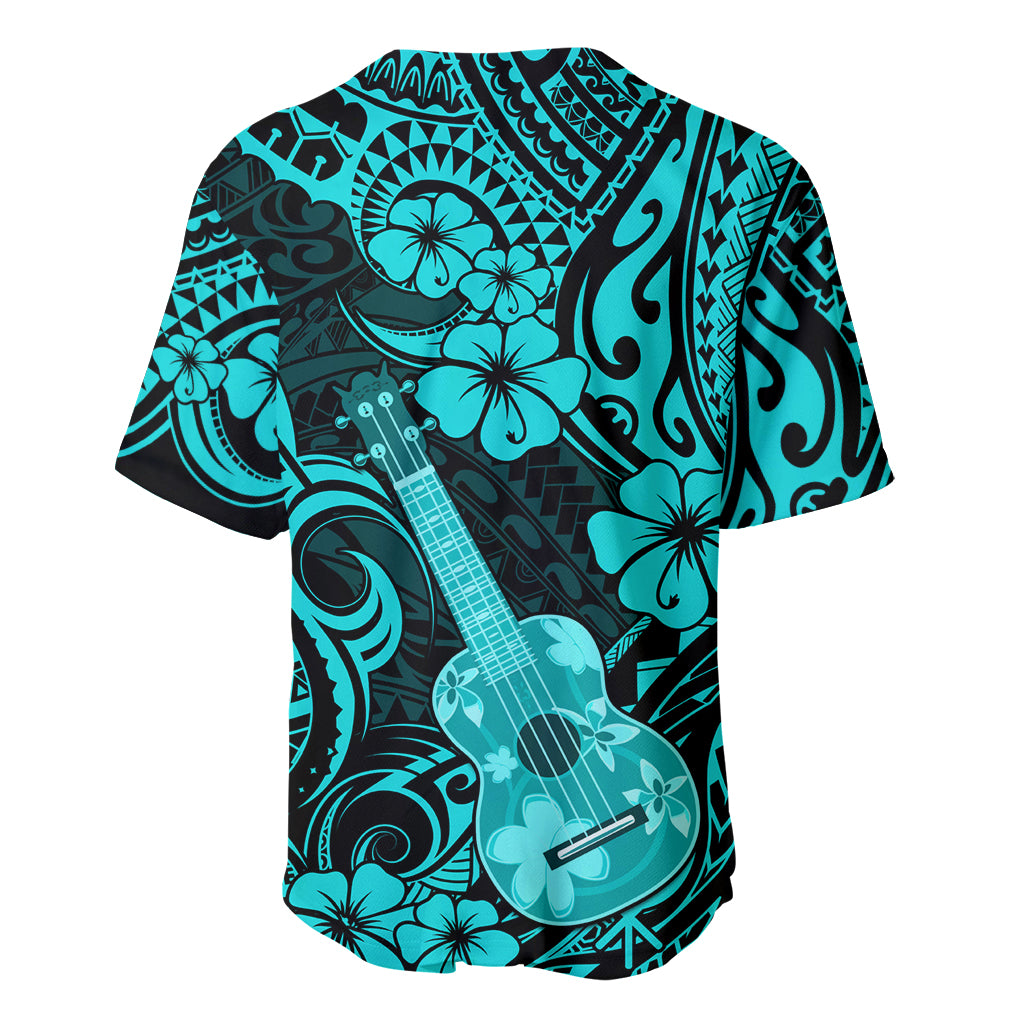Hawaii Ukulele Baseball Jersey Polynesian Pattern Turquoise Version - Wonder Print Shop