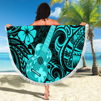 Hawaii Ukulele Beach Blanket Polynesian Pattern Turquoise Version - Wonder Print Shop