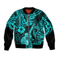Hawaii Ukulele Bomber Jacket Polynesian Pattern Turquoise Version - Wonder Print Shop