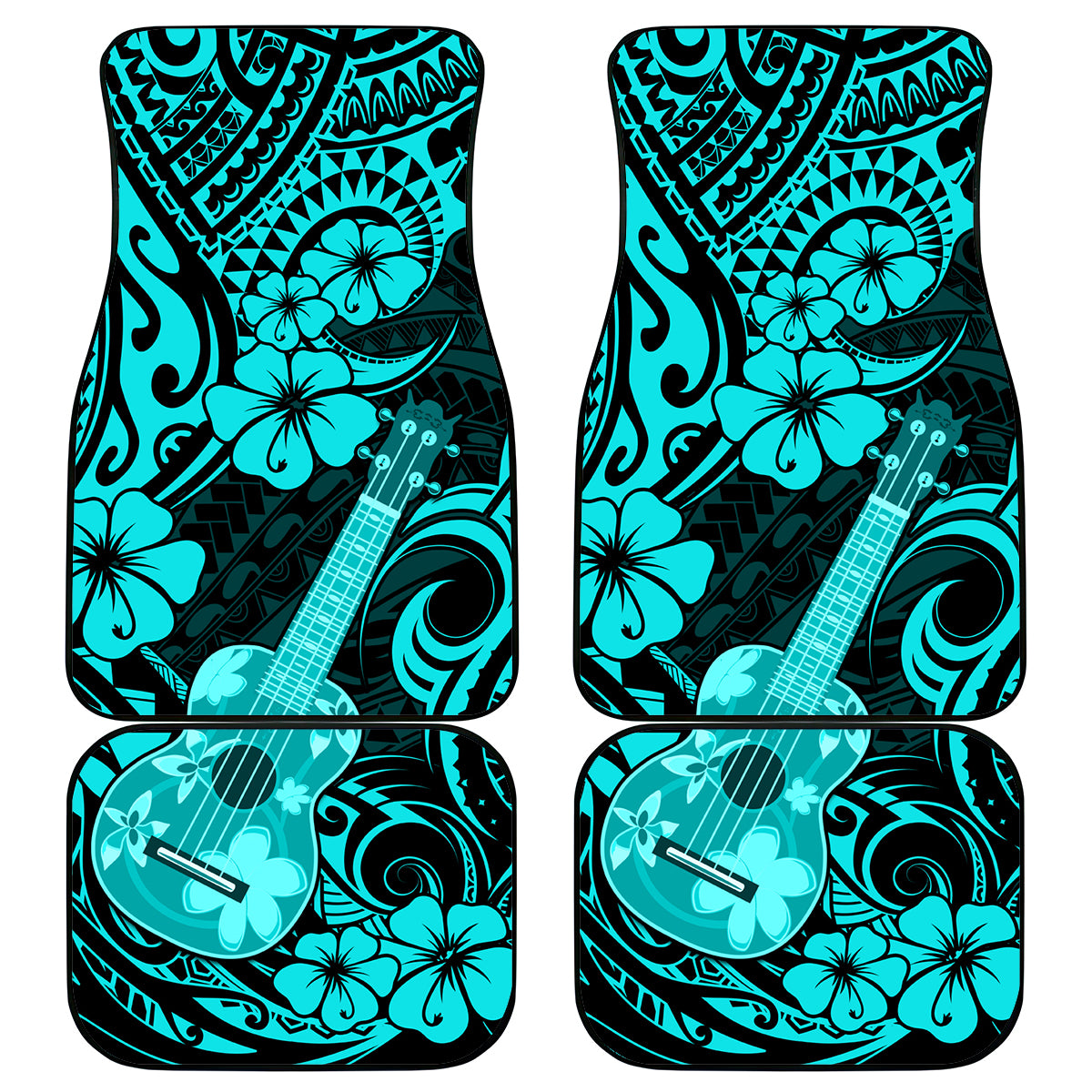 Hawaii Ukulele Car Mats Polynesian Pattern Turquoise Version - Wonder Print Shop