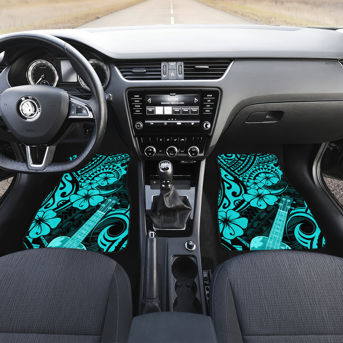 Hawaii Ukulele Car Mats Polynesian Pattern Turquoise Version - Wonder Print Shop