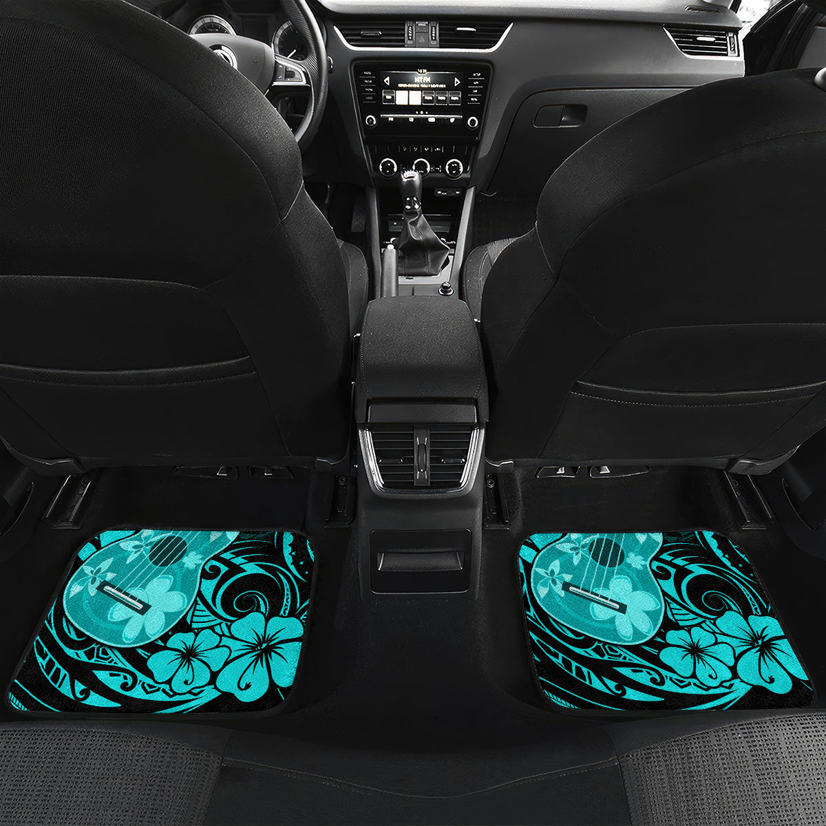 Hawaii Ukulele Car Mats Polynesian Pattern Turquoise Version - Wonder Print Shop