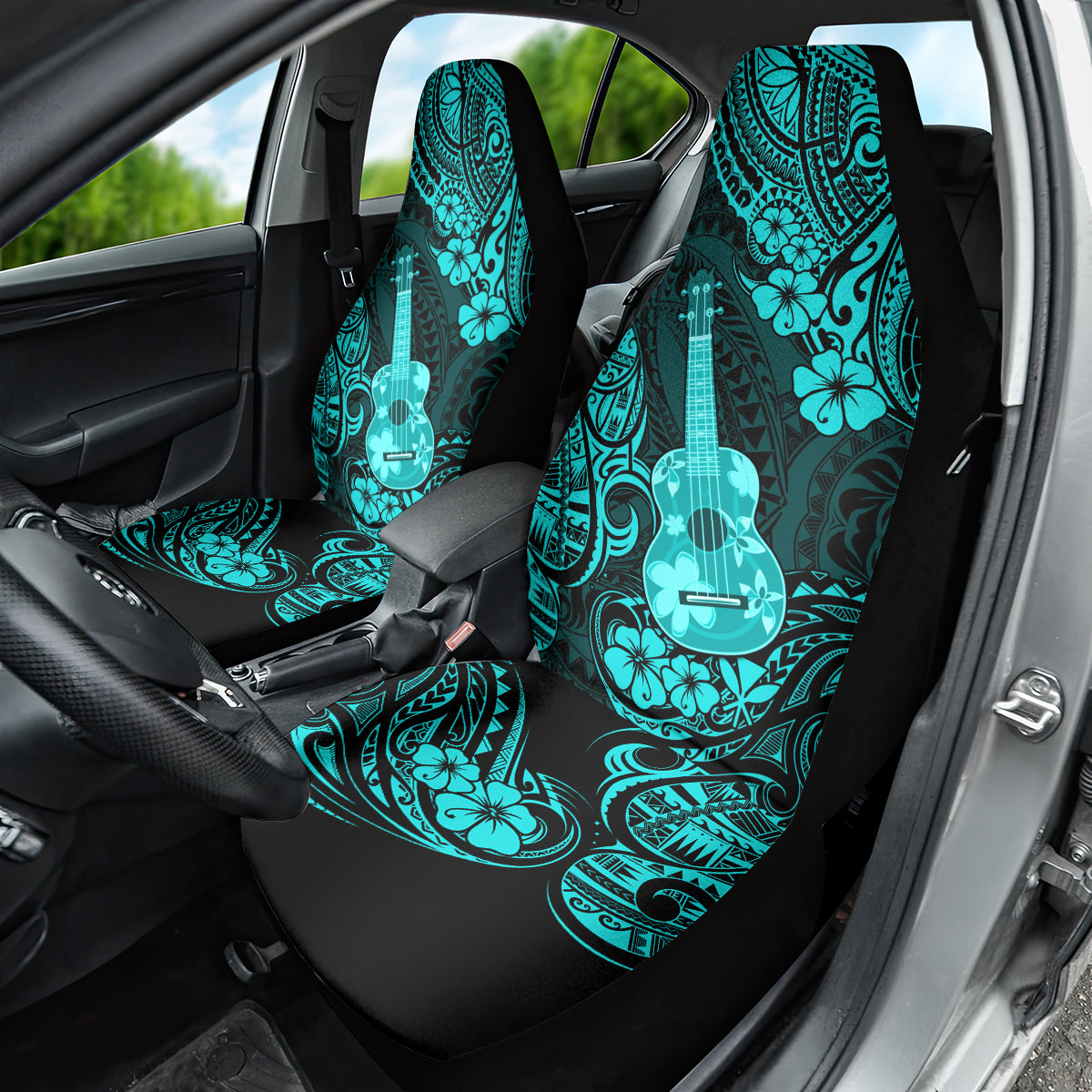 Hawaii Ukulele Car Seat Cover Polynesian Pattern Turquoise Version - Wonder Print Shop