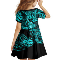 Hawaii Ukulele Family Matching Long Sleeve Bodycon Dress and Hawaiian Shirt Polynesian Pattern Turquoise Version - Wonder Print Shop