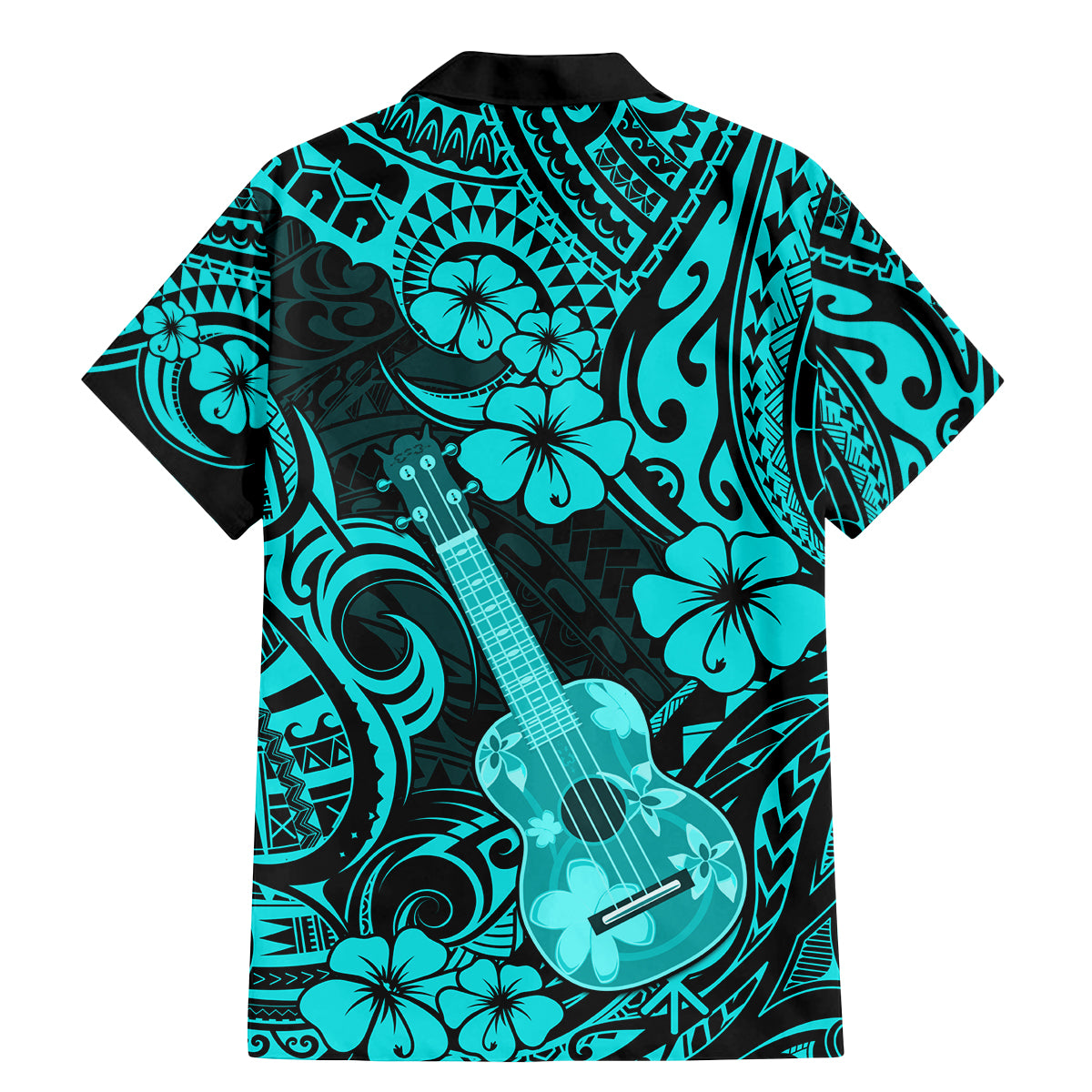 Hawaii Ukulele Family Matching Mermaid Dress and Hawaiian Shirt Polynesian Pattern Turquoise Version - Wonder Print Shop