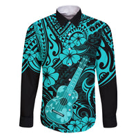 Hawaii Ukulele Family Matching Puletasi Dress and Hawaiian Shirt Polynesian Pattern Turquoise Version - Wonder Print Shop