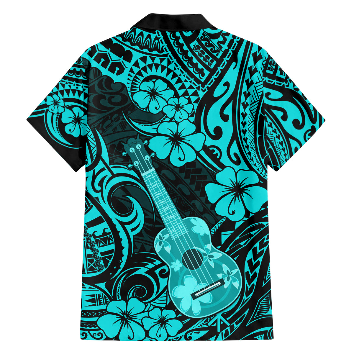 Hawaii Ukulele Family Matching Tank Maxi Dress and Hawaiian Shirt Polynesian Pattern Turquoise Version - Wonder Print Shop