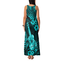 Hawaii Ukulele Family Matching Tank Maxi Dress and Hawaiian Shirt Polynesian Pattern Turquoise Version - Wonder Print Shop