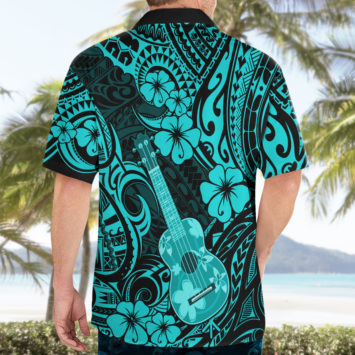 Hawaii Ukulele Hawaiian Shirt Polynesian Pattern Turquoise Version - Wonder Print Shop