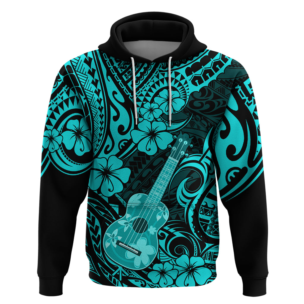 Hawaii Ukulele Hoodie Polynesian Pattern Turquoise Version - Wonder Print Shop