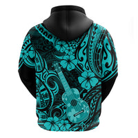 Hawaii Ukulele Hoodie Polynesian Pattern Turquoise Version - Wonder Print Shop