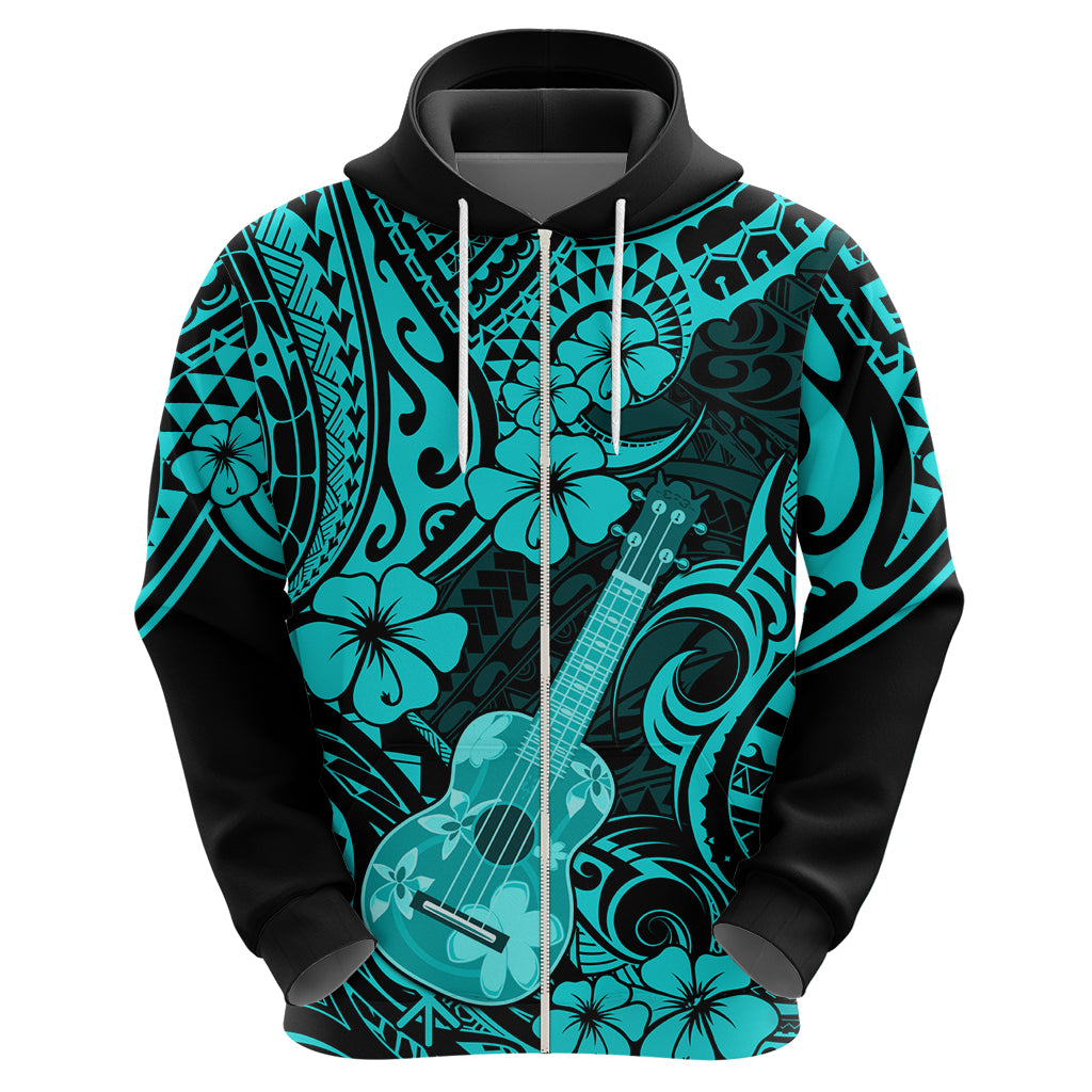 Hawaii Ukulele Hoodie Polynesian Pattern Turquoise Version - Wonder Print Shop