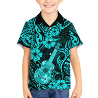 Hawaii Ukulele Kid Hawaiian Shirt Polynesian Pattern Turquoise Version - Wonder Print Shop
