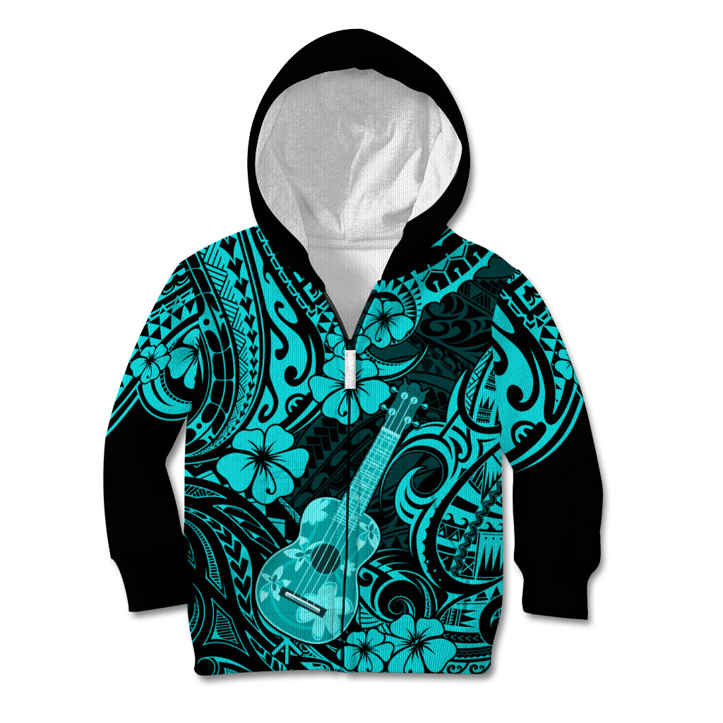 Hawaii Ukulele Kid Hoodie Polynesian Pattern Turquoise Version - Wonder Print Shop