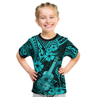 Hawaii Ukulele Kid T Shirt Polynesian Pattern Turquoise Version - Wonder Print Shop