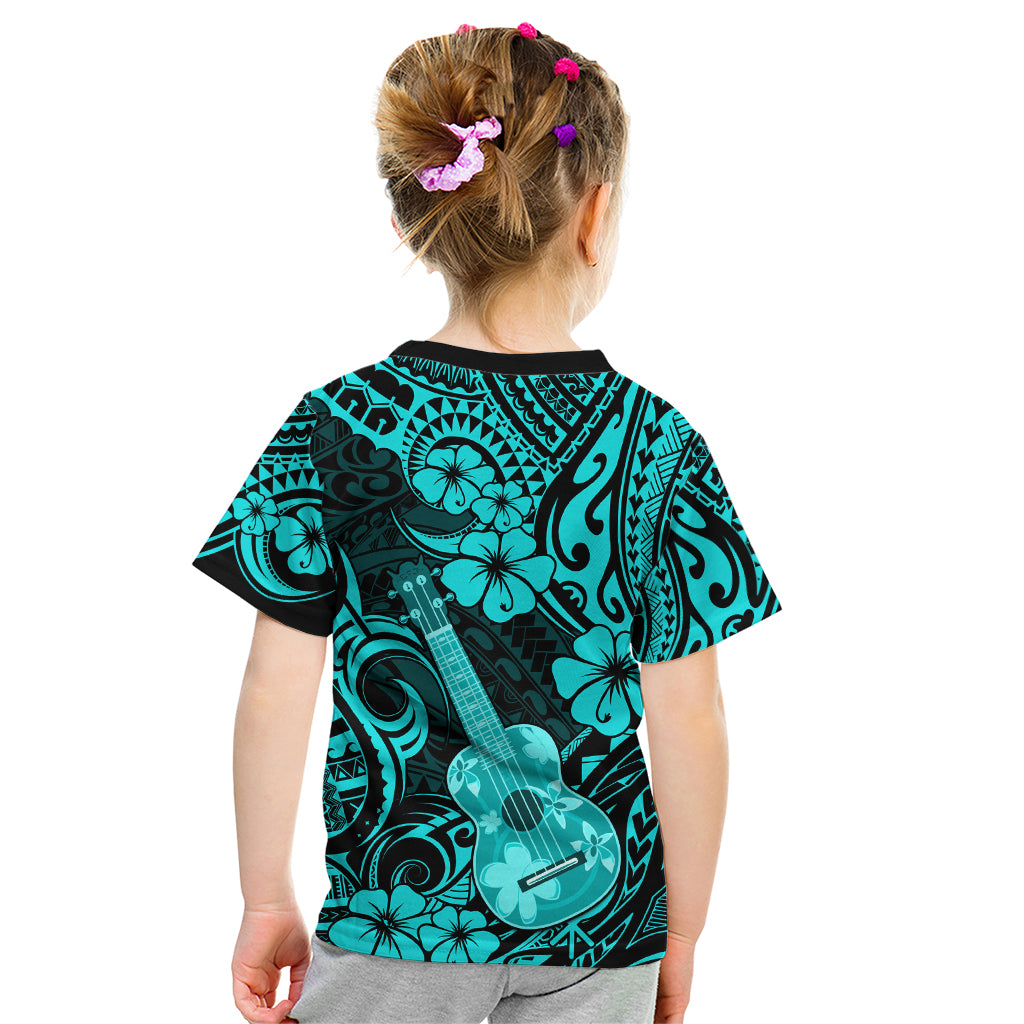 Hawaii Ukulele Kid T Shirt Polynesian Pattern Turquoise Version - Wonder Print Shop