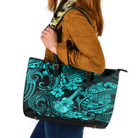 Hawaii Ukulele Leather Tote Bag Polynesian Pattern Turquoise Version - Wonder Print Shop