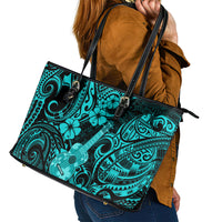 Hawaii Ukulele Leather Tote Bag Polynesian Pattern Turquoise Version - Wonder Print Shop