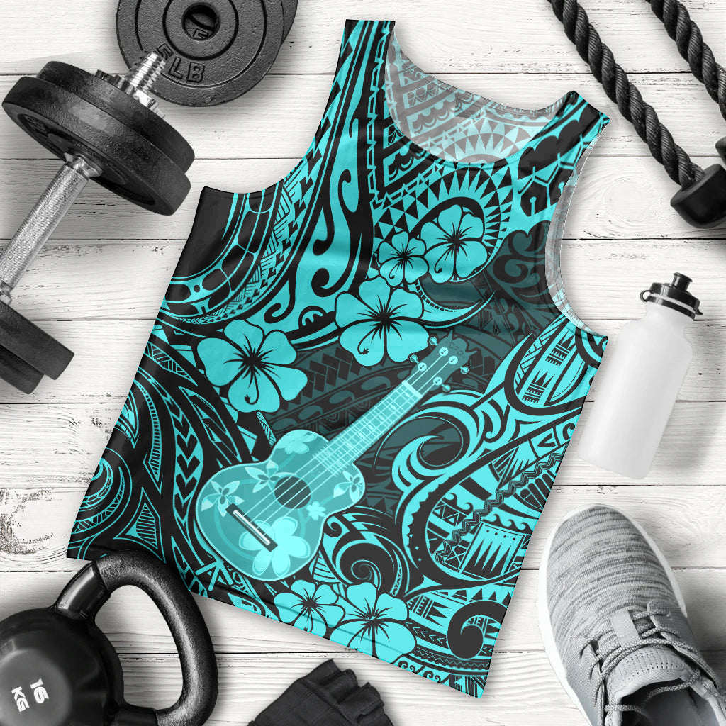 Hawaii Ukulele Men Tank Top Polynesian Pattern Turquoise Version - Wonder Print Shop