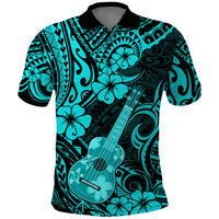Hawaii Ukulele Polo Shirt Polynesian Pattern Turquoise Version - Wonder Print Shop