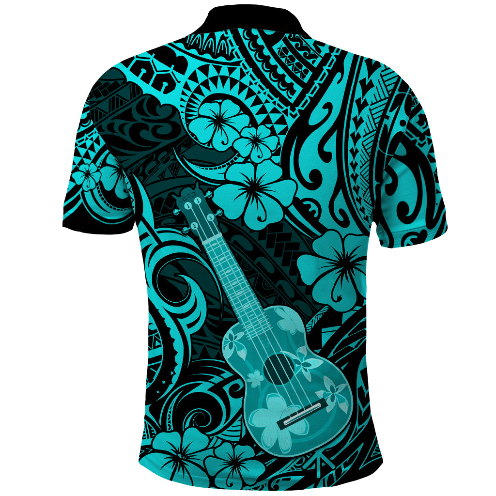 Hawaii Ukulele Polo Shirt Polynesian Pattern Turquoise Version - Wonder Print Shop