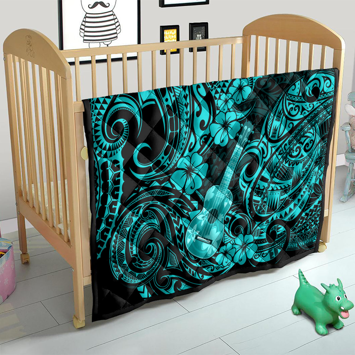 Hawaii Ukulele Quilt Polynesian Pattern Turquoise Version - Wonder Print Shop