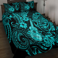 Hawaii Ukulele Quilt Bed Set Polynesian Pattern Turquoise Version - Wonder Print Shop