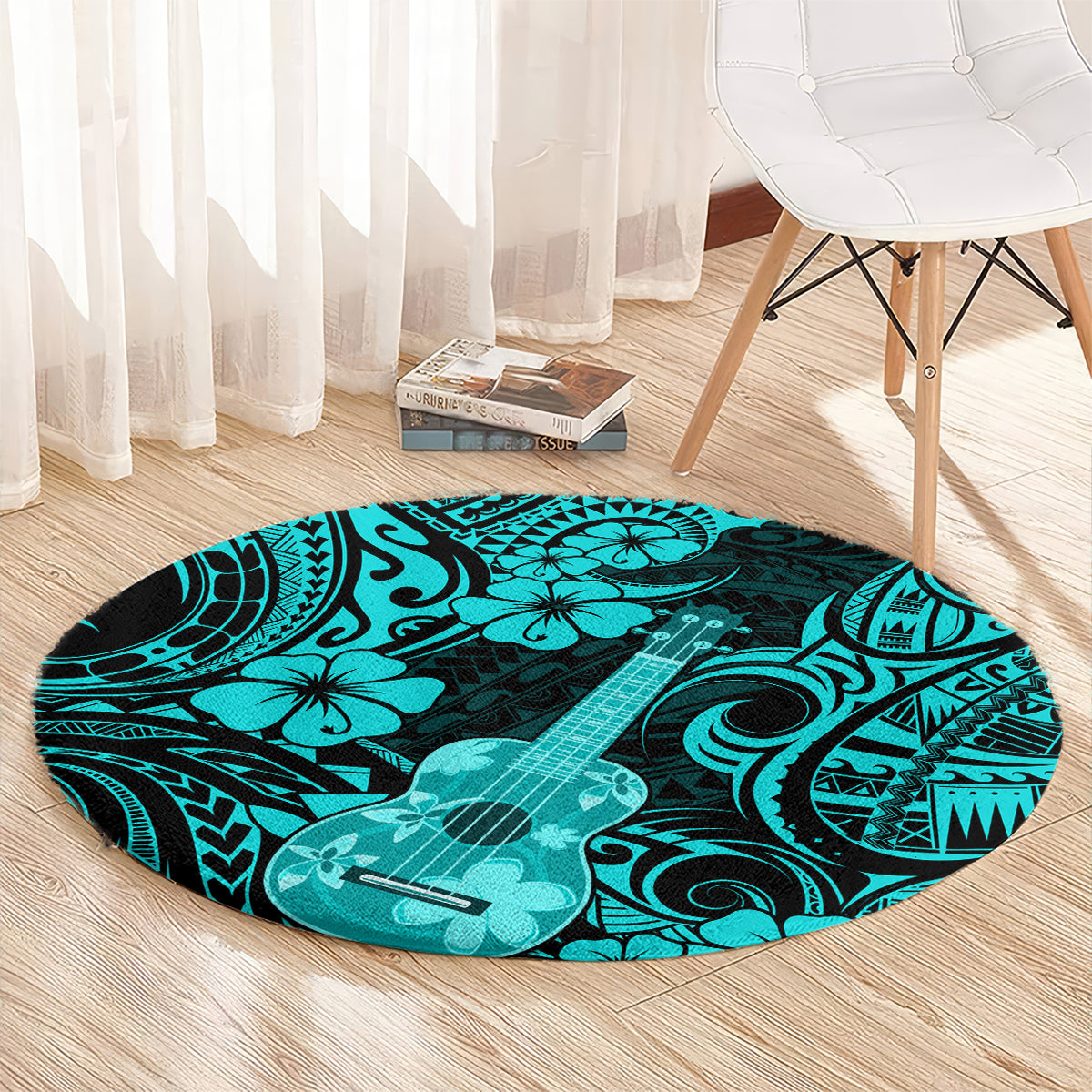 hawaii-ukulele-round-carpet-polynesian-pattern-turquoise-version