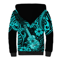 Hawaii Ukulele Sherpa Hoodie Polynesian Pattern Turquoise Version - Wonder Print Shop