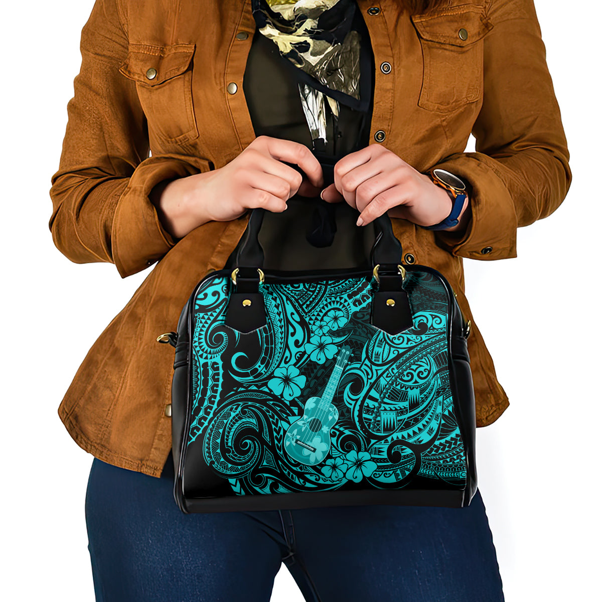 hawaii-ukulele-shoulder-handbag-polynesian-pattern-turquoise-version