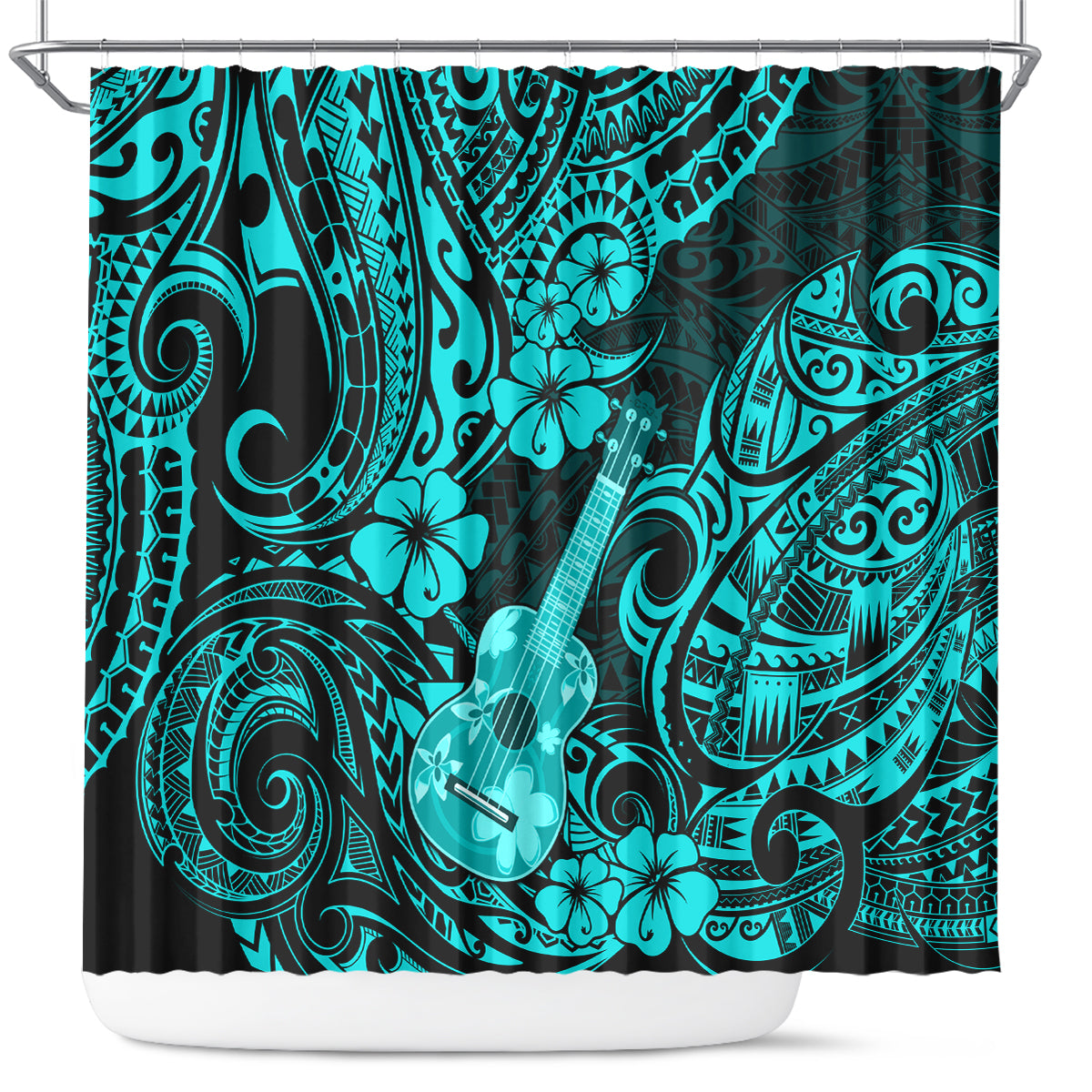 hawaii-ukulele-shower-curtain-polynesian-pattern-turquoise-version