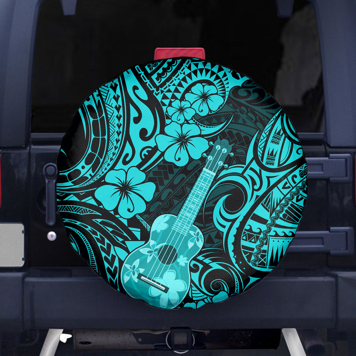 Hawaii Ukulele Spare Tire Cover Polynesian Pattern Turquoise Version - Wonder Print Shop