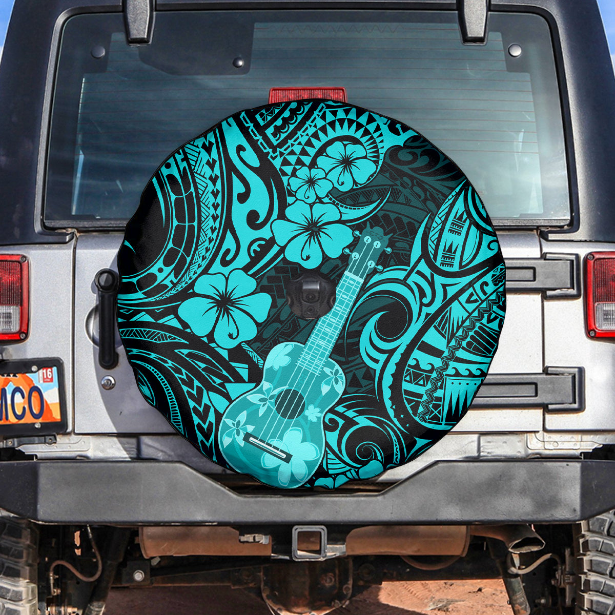 Hawaii Ukulele Spare Tire Cover Polynesian Pattern Turquoise Version - Wonder Print Shop