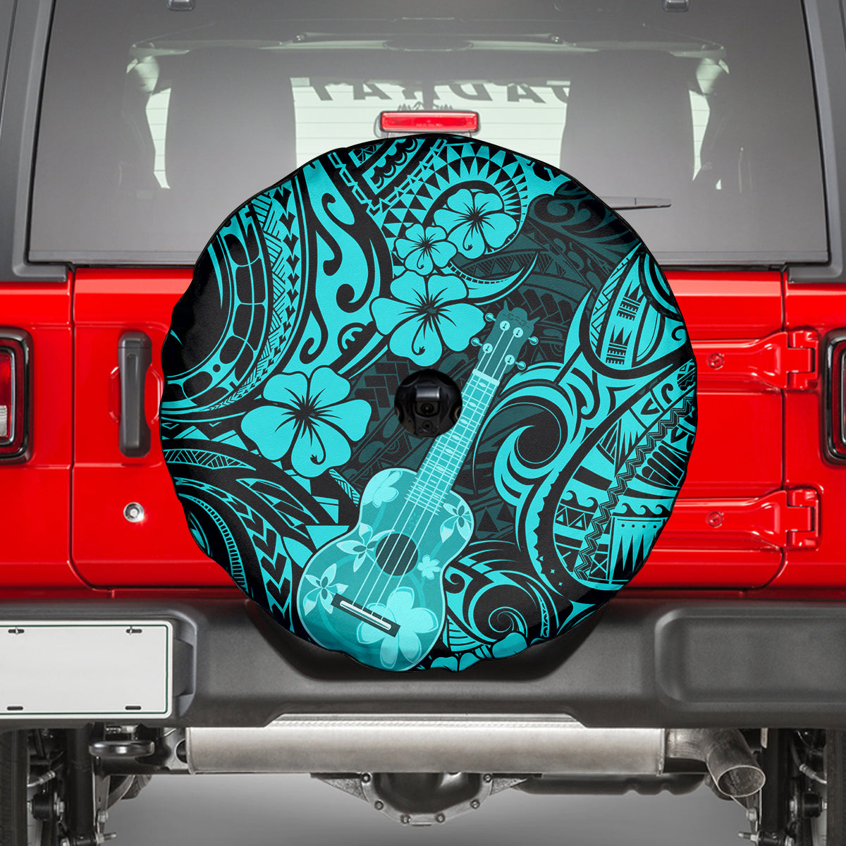 Hawaii Ukulele Spare Tire Cover Polynesian Pattern Turquoise Version - Wonder Print Shop