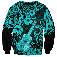 Hawaii Ukulele Sweatshirt Polynesian Pattern Turquoise Version - Wonder Print Shop