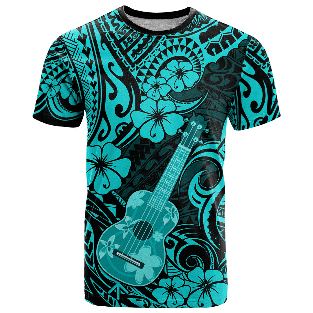 Hawaii Ukulele T Shirt Polynesian Pattern Turquoise Version - Wonder Print Shop