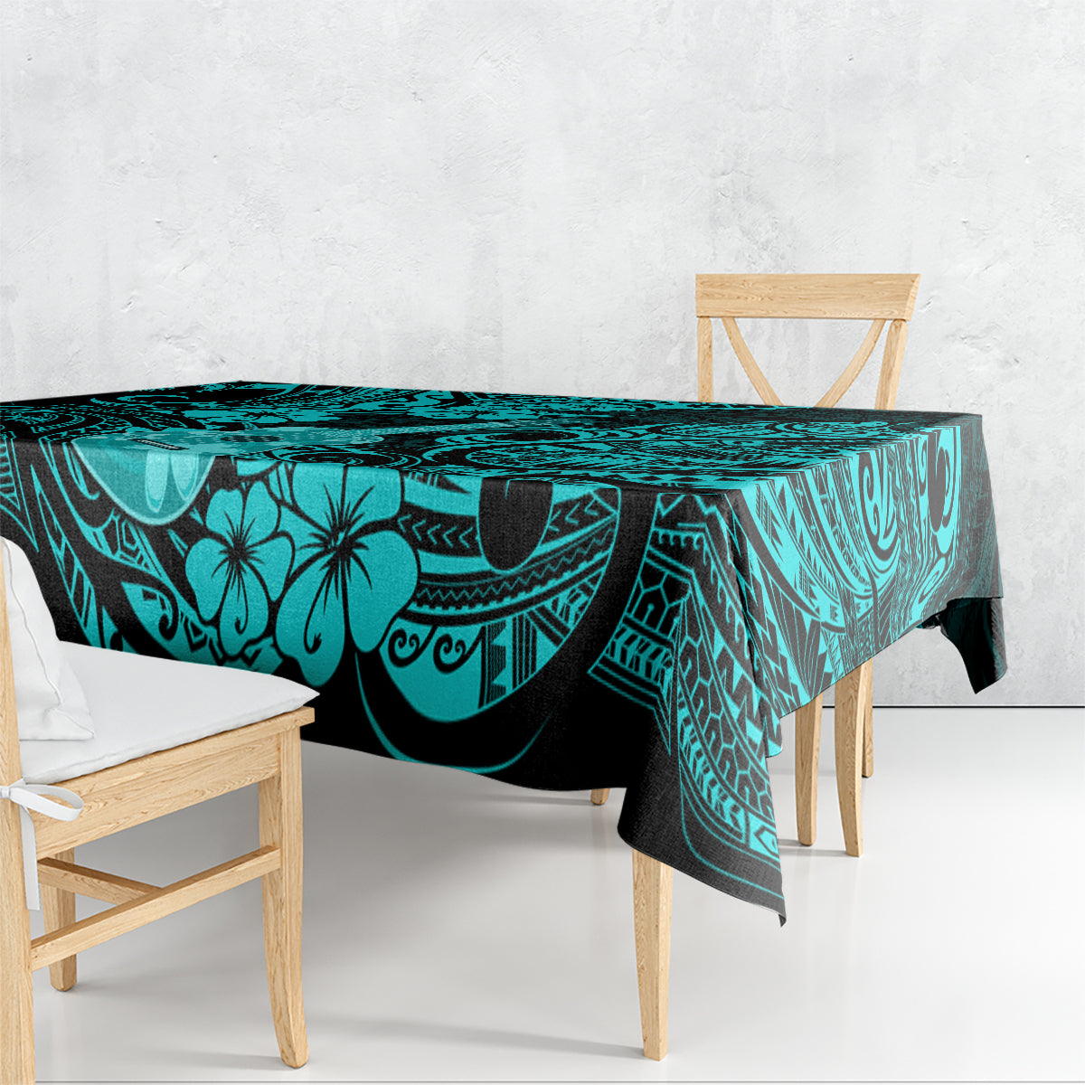 Hawaii Ukulele Tablecloth Polynesian Pattern Turquoise Version - Wonder Print Shop