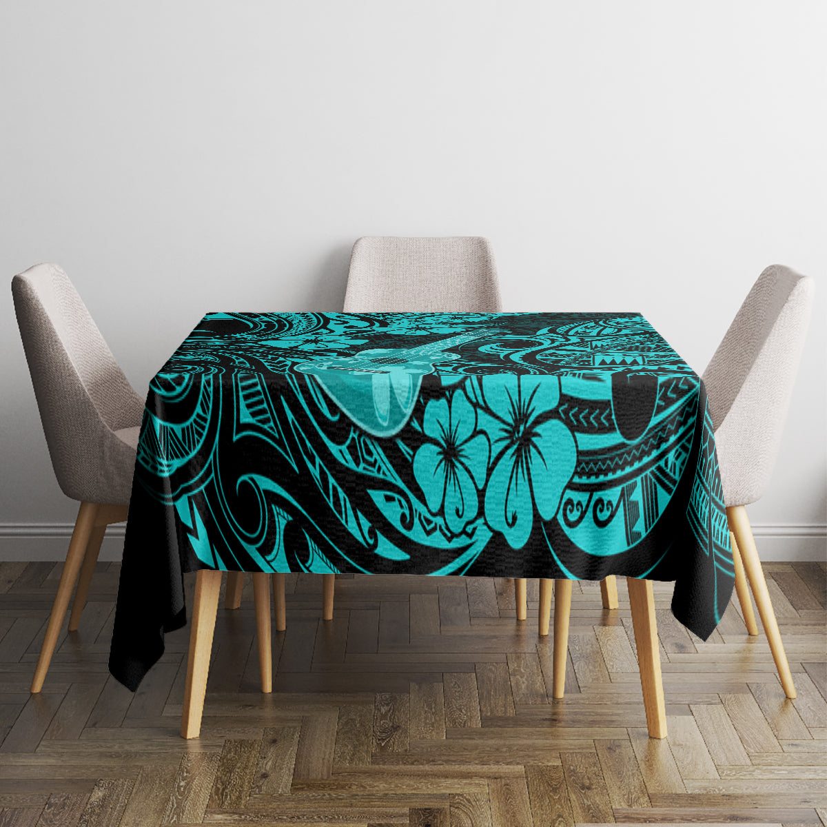 Hawaii Ukulele Tablecloth Polynesian Pattern Turquoise Version - Wonder Print Shop