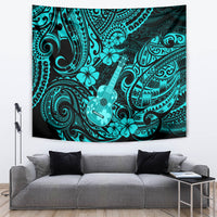 Hawaii Ukulele Tapestry Polynesian Pattern Turquoise Version - Wonder Print Shop