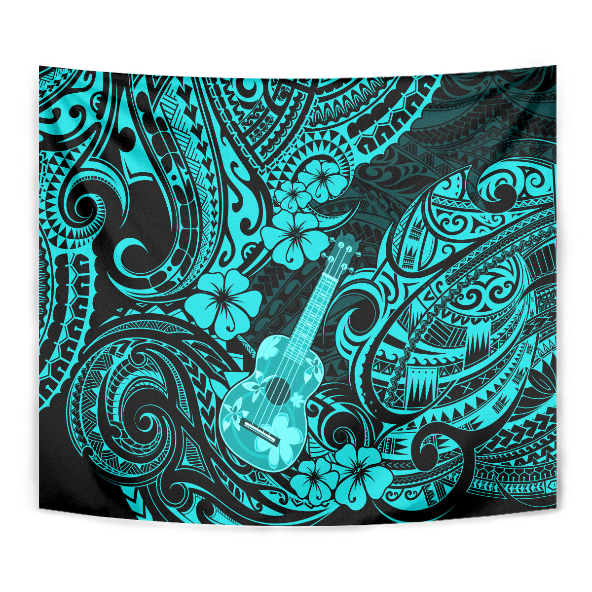 Hawaii Ukulele Tapestry Polynesian Pattern Turquoise Version - Wonder Print Shop