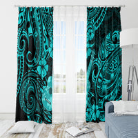 Hawaii Ukulele Window Curtain Polynesian Pattern Turquoise Version - Wonder Print Shop