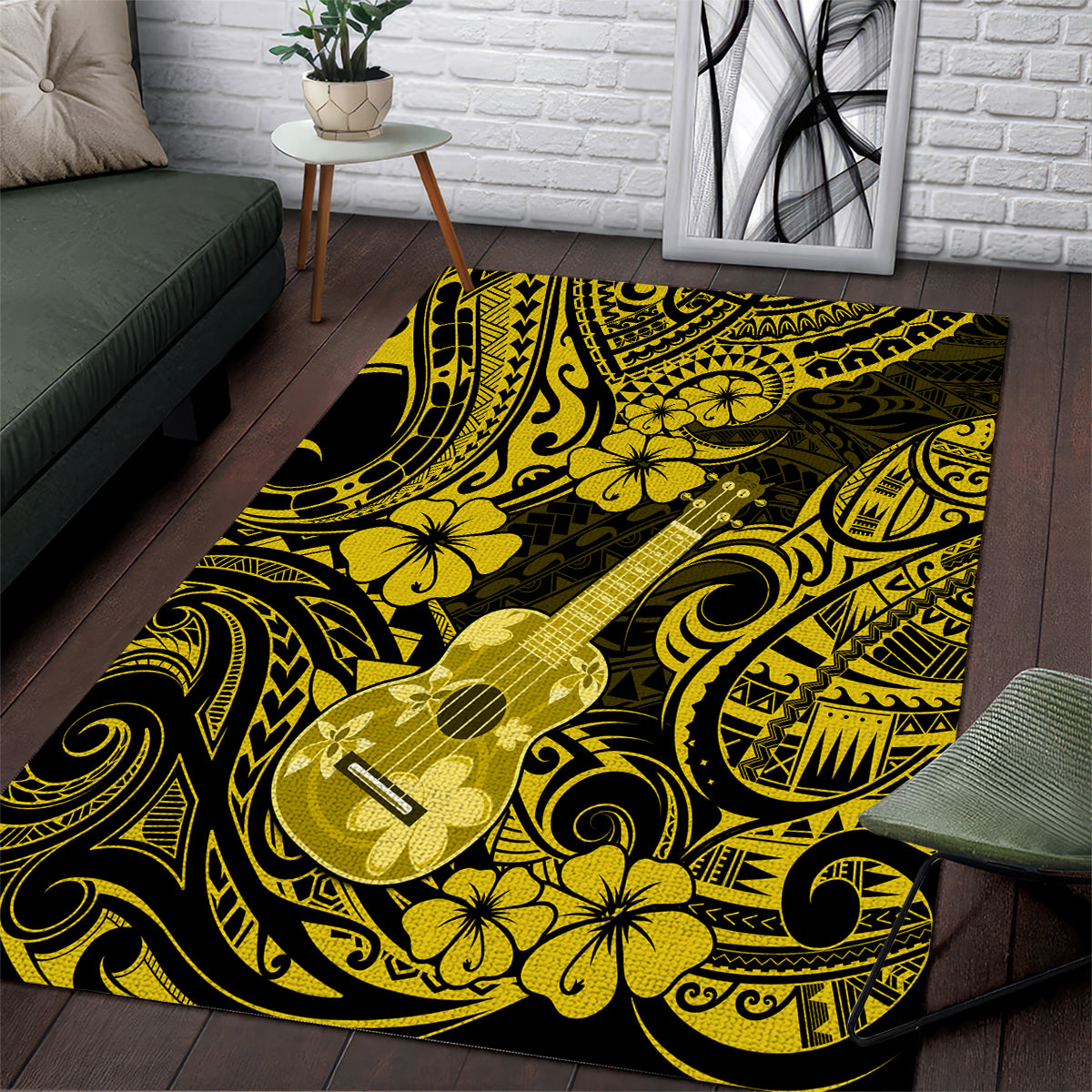 hawaii-ukulele-area-rug-polynesian-pattern-yellow-version