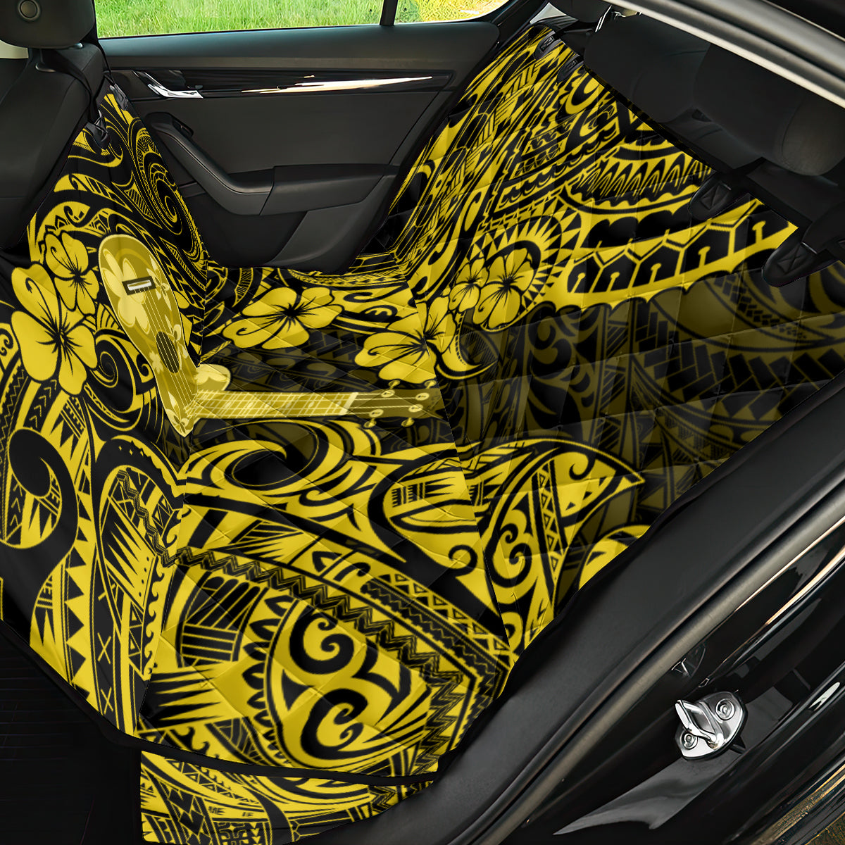 Hawaii Ukulele Back Car Seat Cover Polynesian Pattern Yellow Version - Wonder Print Shop