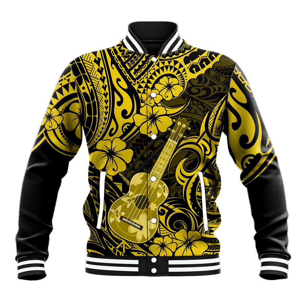 Hawaii Ukulele Baseball Jacket Polynesian Pattern Yellow Version - Wonder Print Shop