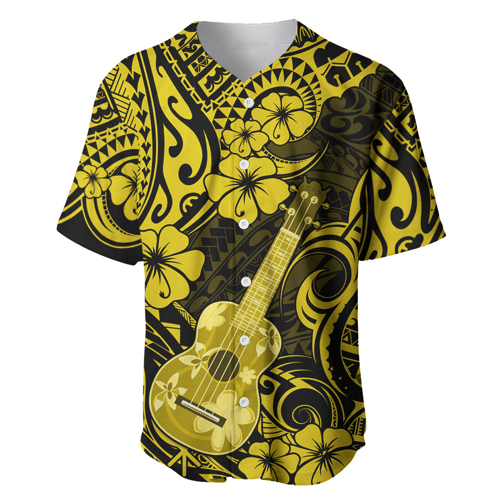 Hawaii Ukulele Baseball Jersey Polynesian Pattern Yellow Version - Wonder Print Shop