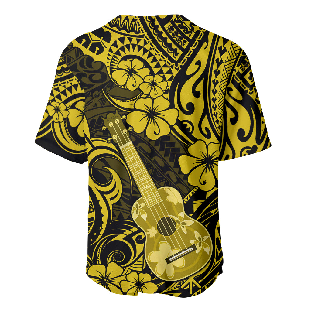Hawaii Ukulele Baseball Jersey Polynesian Pattern Yellow Version - Wonder Print Shop